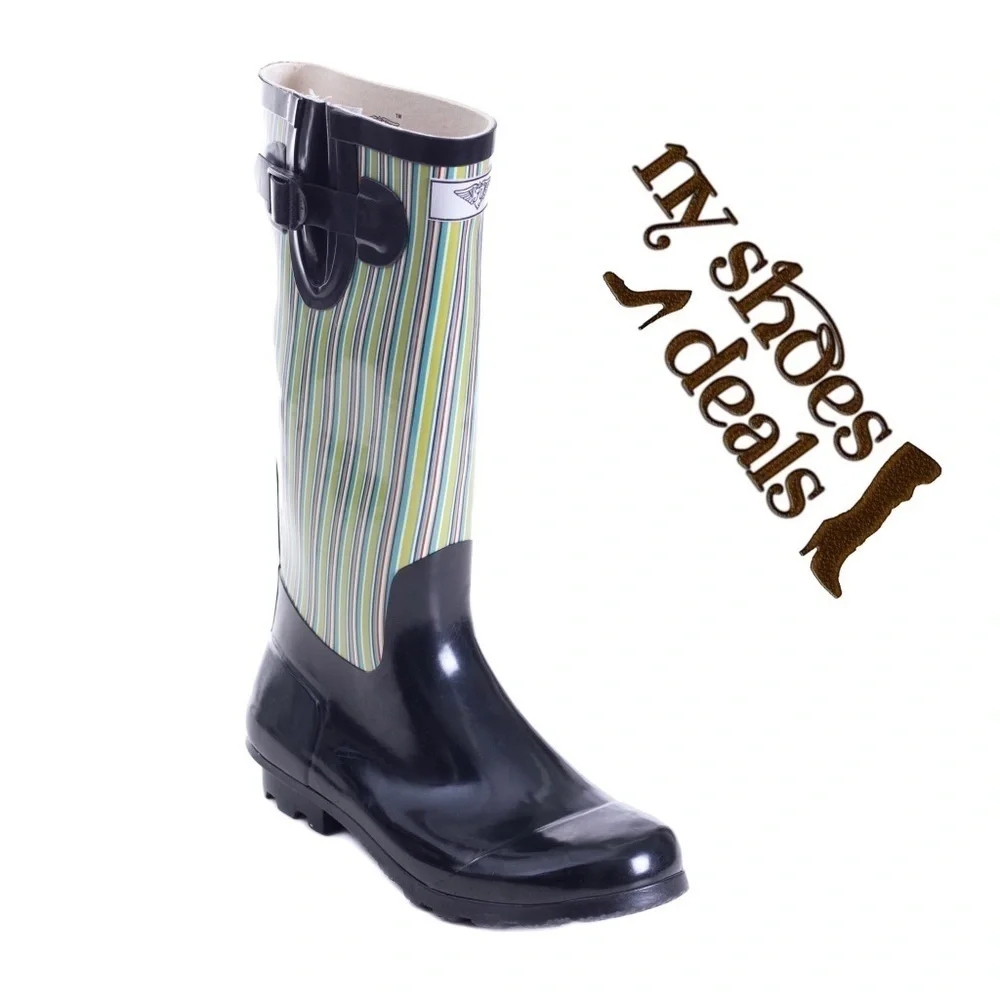 Women's Rubber Rain Boots Wellies,  Black Retro Design, Garden Rainboots, NEW